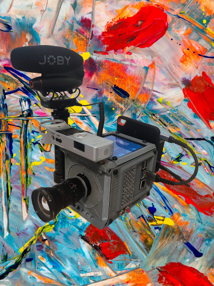 Cine ROro v1.2 complete build with JOBY mic against colorful backdrop